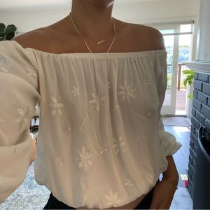 Floral Embroidered White Off Shoulder Shirt